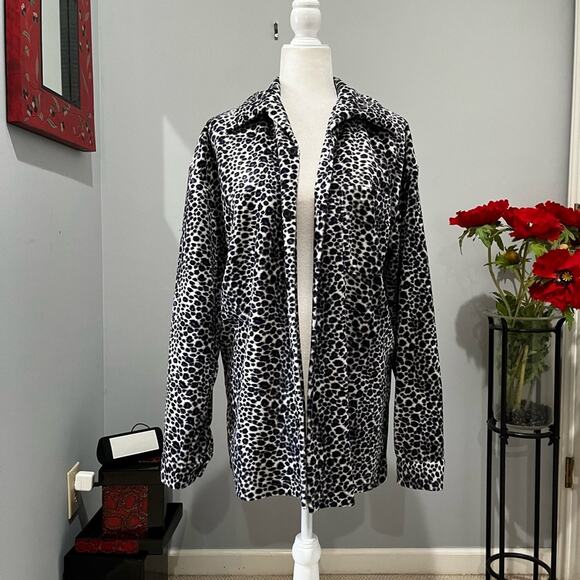 Third Rail Vintage Plush Fleece Longline Leopard Print Cozy Shacket Shirt Jacket - Picture 5 of 16